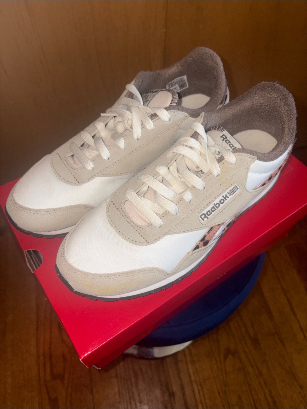 Reebok Women's Beige & White Sneakers with Leopard Trim - Picture 4 of 8
